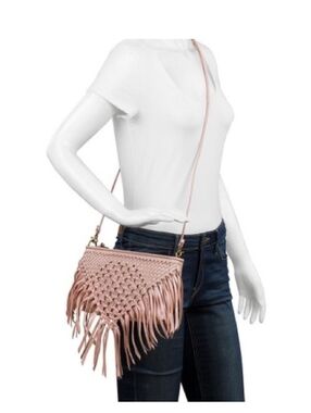 The Sak Woven Fringe Crossbody Bag in Blush Pink